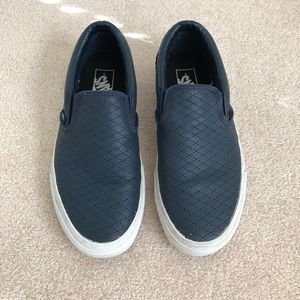 Vans Perforated Leather Slip Ons Navy Size 8.5